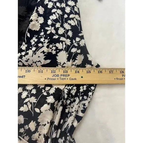 Rebecca Minkoff Assia Faux-Wrap Midi Dress Size S Black Cream Floral Flounce - Picture 8 of 14